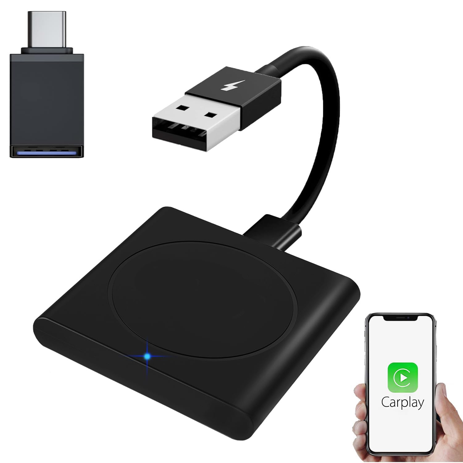 Wireless Carplay Adapter,for Factory Wired CarPlay 2024 Upgrade Plug & Play 5.8GHz WiFi Bluetooth Auto Connect CarPlay Dongle Converts Wired to Wireless for Cars from 2014 & iPhone iOS 8+