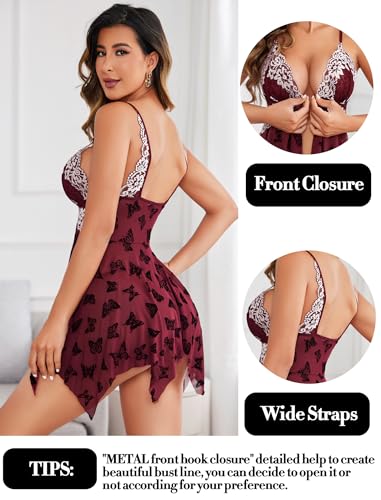 image for Avidlove Womens Butterfly Lingerie Lace Babydoll Strap Chemise Front C