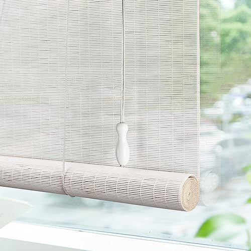 Persiana Enrollable de Bambú Blanco Estor de bambú Cortinas Estores Privacidad Protección Rollo bambú Ventanas para Sala de Té al Aire Libre Porche Patio Gazebo,personalizable (W75 x H120cm)