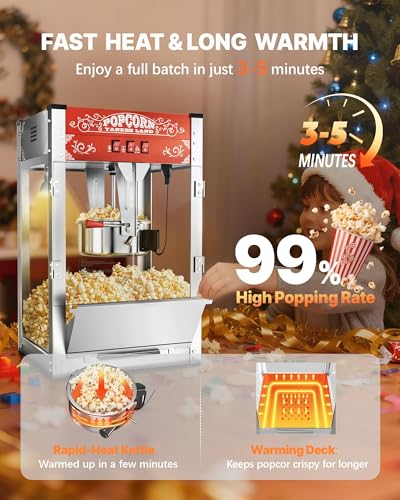 ELOMBR 16 Oz Commercial Popcorn Machine, 1440 W, Movie Theater Popcorn Machine, Red Tabletop Pop Corn Machine with 3-Switch Control & Steel Frame Tempered Glass Doors - Thumbnail 3