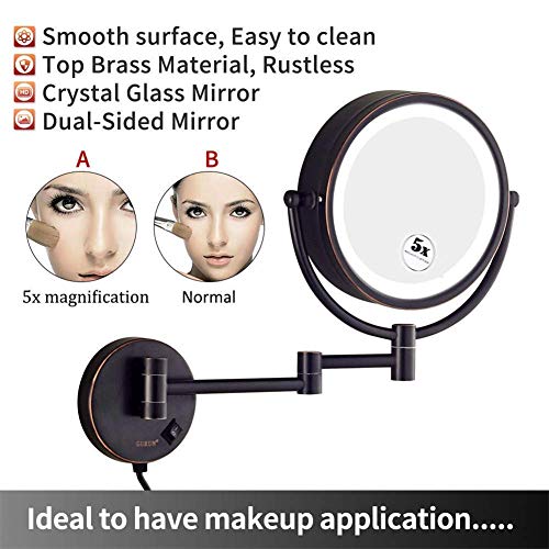 Miroir de maquillage éclairé avec interrupteur double face