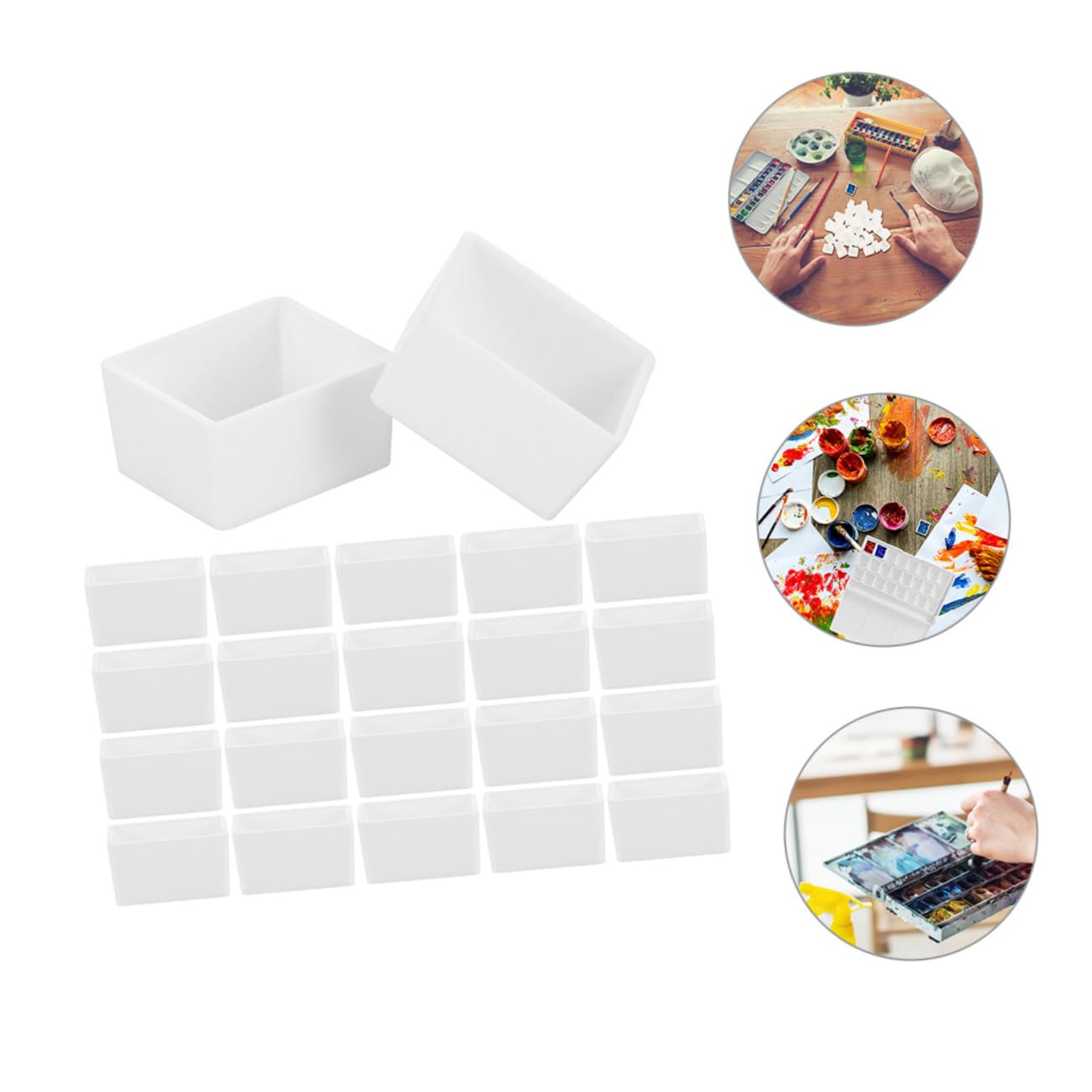 VILLCASE 5 Ensembles Grille Aquarelle Palette Aquarelle Palettes Peinture À l'huile Peinture À L'aérographe Casseroles D'aquarelle Vides Blanche Plastique 75 Pièces * 5