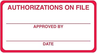 Authorizations On File Labels for Consent and Approval Tracking, 3-1/4" x 1-3/4", White with Red Border, Permanent Adhesive, 250 Stickers/Box, Doctor Stuff