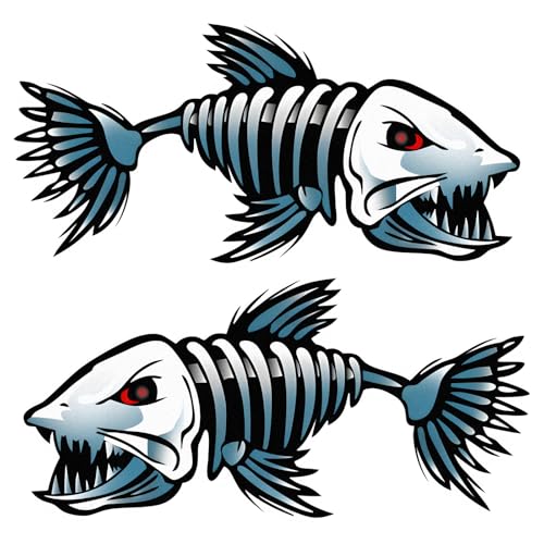 ZNDAW 2 PCS 10x5 Inch Fish Skeleton Decals, Reflective Fish