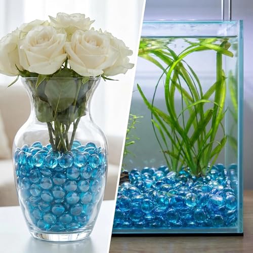 Image of Filler Sea Blue Flat Marbles,Glass Gems (1 Pound Approx 100) Table Scatter,Vase, DIY Crafts,1LB