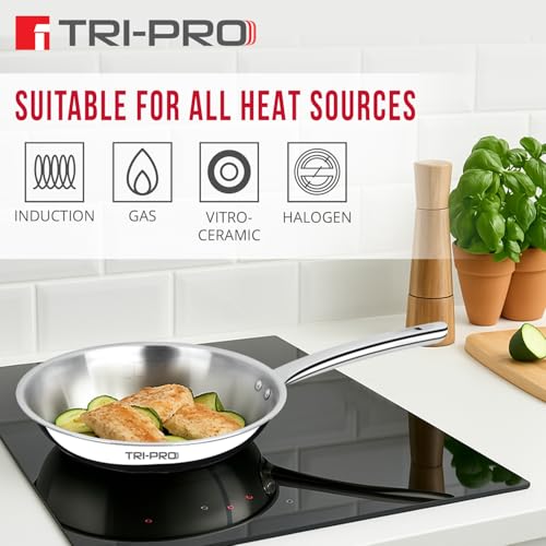 Image of BERGNER Tripro 18cm Triply Frypan with Long Stay Cool Ergonomic Handle with Excellent Grip, Consumes Less Oil, Healthy Cooking, Even Heat Distribution, Flared Rim - Induction and Gas Stove Ready