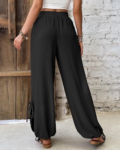 Bsubseach Women Wide Leg Palazzo Pants Summer High Waist Flowy Casual Trousers Side Tie Knot Beach Vacation Clothes3