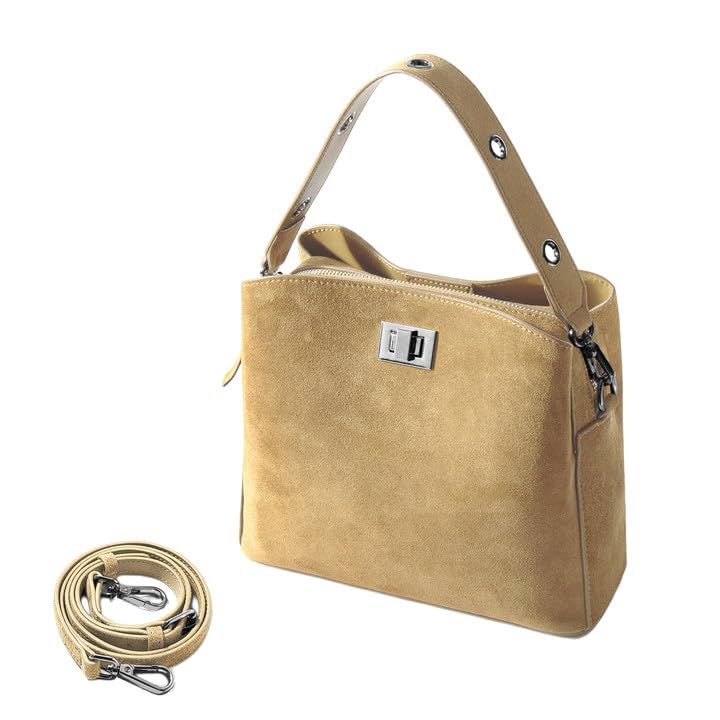 Image of Genuine Leather Suede Bags for Women, Vintage Handbag Purse Suede Hobo Bag Slouchy Bag Shoulder Crossbody Bag