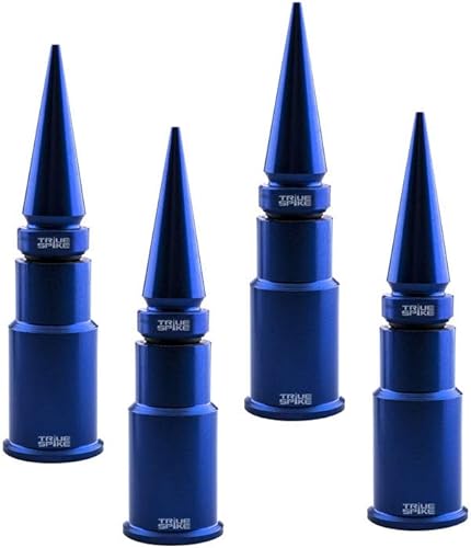 TRUE SPIKE 4 tapas de vástago de válvula de aire de neumático de pinchos azules en calibre pesado mecanizado CNC de aluminio corto compatible con