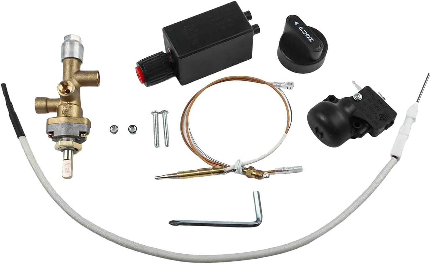 Patio Gas Heater Replacement Parts Kit with Safety Control Valve, Thermocouple, Igniter, Bakelite Knob and Tipping Switch for Outdoor Heating
