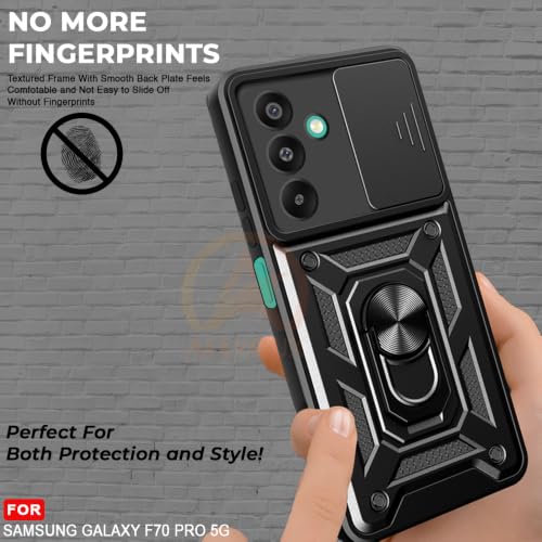Image of Armor Bumper Back Cover Case for Samsung Galaxy F70 pro 5G Rotating Camera Cover, Ring Holder & Kickstand | Heavy Duty & 360 Degree Protection Back Cover for Samsung Galaxy F70 pro 5G (Black)