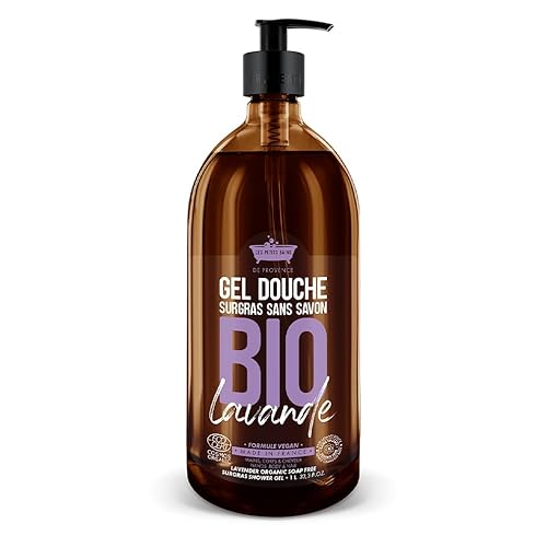 Gel Douche BIO Lavande 1L - Surgras Sans Savon - Les Petits Bains de Provence - Made in Provence - Formule Vegan - Made in France - Visage Corps Cheveux - Peaux Sensibles