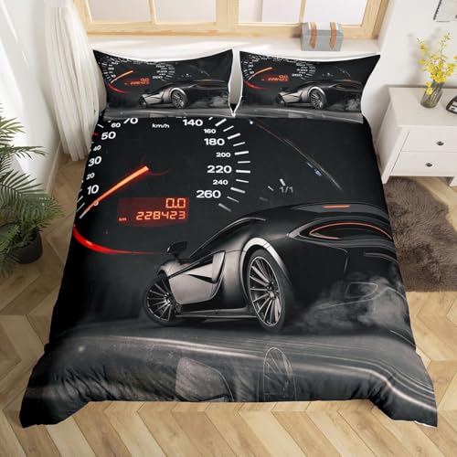 Homewish Black Racing Car Bedding Boys King Size Duvet Cover Sets Kids Race Car Quilt Cover