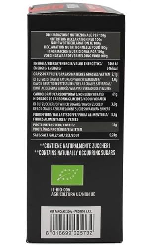 Probios Bio Protein-Pfannkuchen-Mix – Auf Buchweizenmehlbasis – Reich an Ballaststoffen, Zink, Kalium und Eisen – Glutenfrei und Zuckerfrei – 200 g