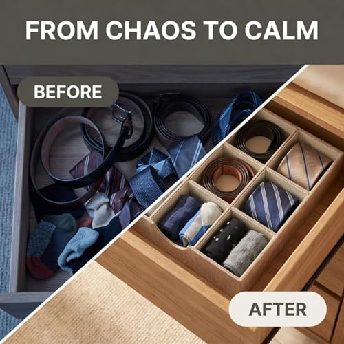 Image of Household Essentials Brown 723-1 Deep 9 Section Drawer Organizer Box for Storage | 12 in x 12 in 3.13