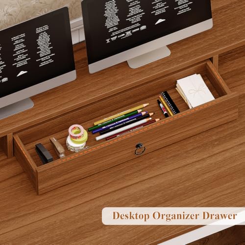 Image of SEDETA Farmhouse 63 inch Executive Desk, Home Office Desk with File Drawer and Monitor Stand, Computer Desk with Drawers and Storage Cabinet, Wood Desk for Work Study Writing, White Brown