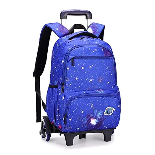 Mochila con Ruedas Equipaje Infantil Maleta Cabina Trolley Carro Bolsas Escolares Tipo Casual Escuela Cabina Niños Galaxia Cielo Azul