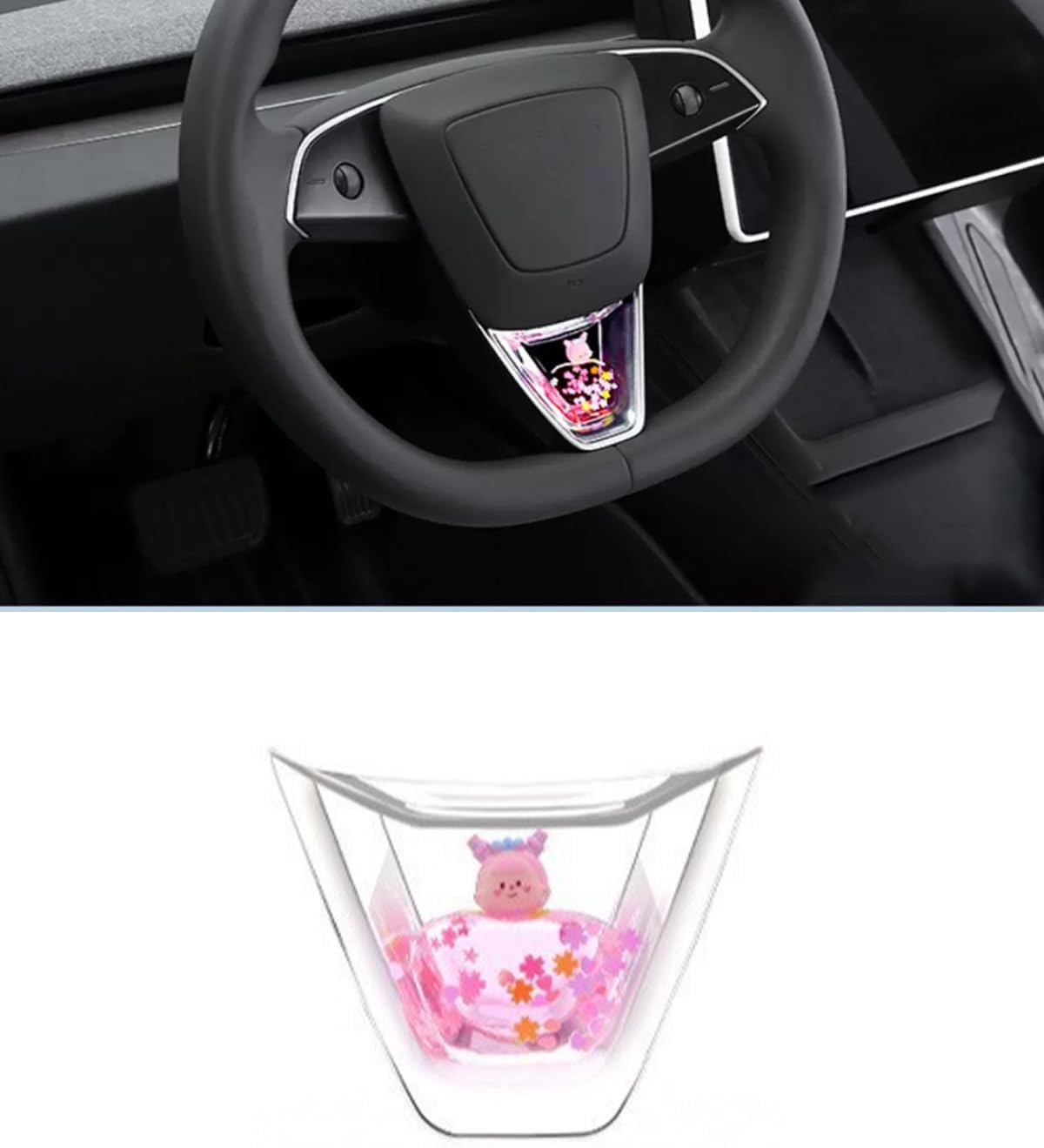 Steering Wheel Insert Decoration, Steering Wheel Cover Compatible with Tesla Model 3 Highland and for Tesla Model Y Juniper Cute Decorations Accessories (Black)
