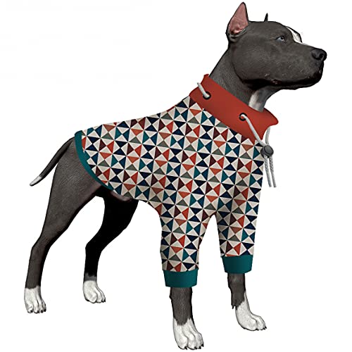 Lovinpet Pets Costume, Uv Protection, Post Operative Protection Dog Apparel, 2 Legged Coverage Dog Jumpsuit, Stretchable Round Neck Drawstring Triangle Prints Pet Clothes #TOP23