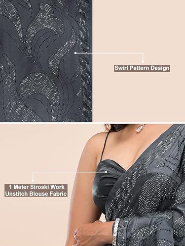Image of TRENDMALLS Women's Silk Siroski Work Saree with Unstitch Blouse Piece