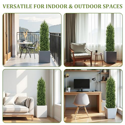 THE BLOOM TIMES 5FT Tall Artificial Cedar Topiary Trees Set of 2, UV Resistant Large Faux Cypress Evergreen Plants for Outdoor Planters, Realistic Fake Bushes & Shrubs for Front Porch Decor by THE BLOOM TIMES - Used condition - Image 7