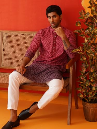 Image of Jompers Thread Work & Sequin Embellished Printed Kurta Set for Men Cotton Blend