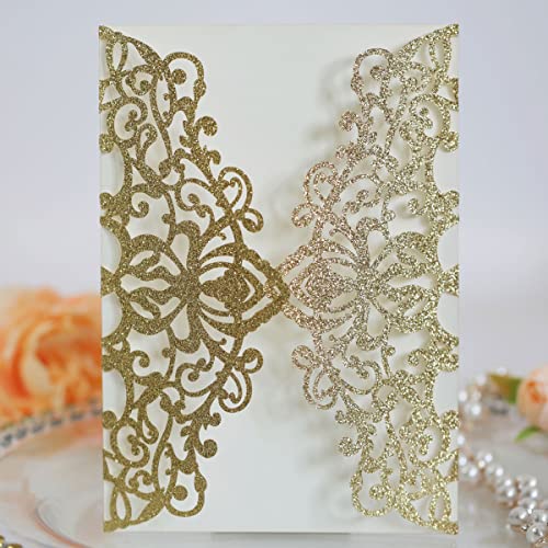 Tarjetas de invitación de boda plateadas con elegante encaje corte láser 3
