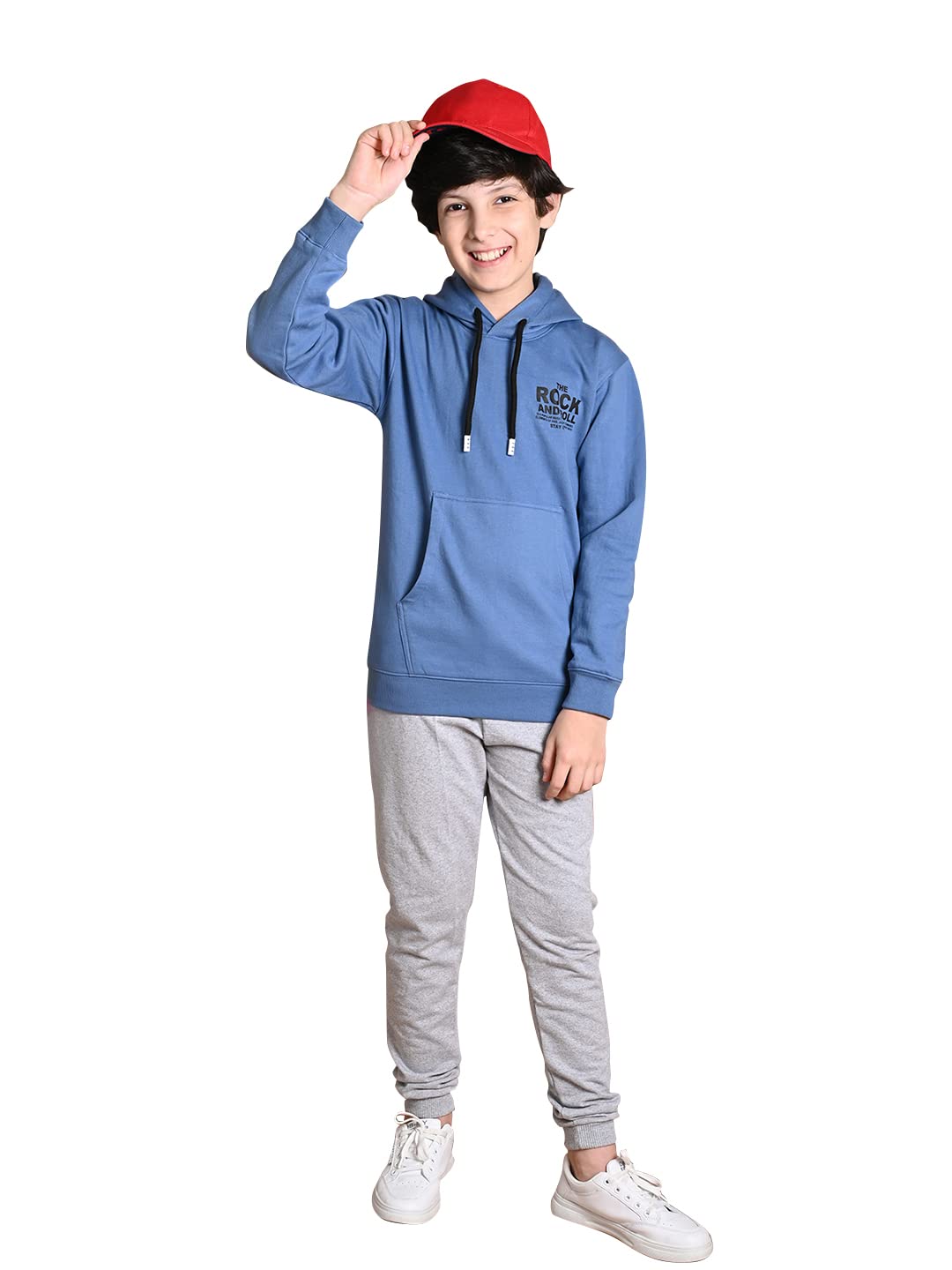LILPICKSBoys Front Pocket Designed Hooded Sweatshirt (Blue)