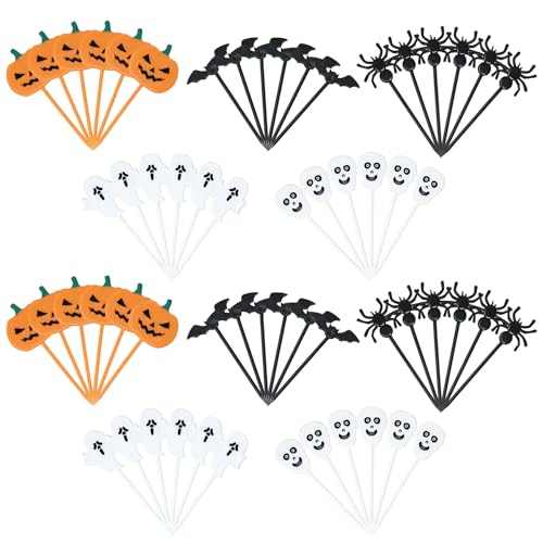 Honbay 60PCS Halloween Plastic Cocktail Picks Fruit Food Hamburger Toothpicks Cupcake Toppers Sandwich Appetizer Decorative Skewers Drink Garnish Holiday Theme Party Decoration Sticks - 5 Styles