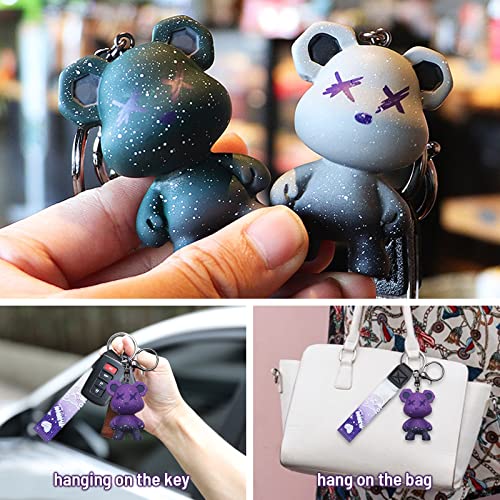 Pugest Women Men Girl Boy Cute Bear Keychain - Gradient Color Resin Keychain Easy To Carry Cute Animal Pendant Metal Key Ring Can Be Used For Wallet,Car Keys,Backpack,School Bag,Handbag (Purple) #TOP3