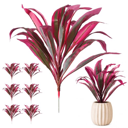 BLANRICO Red Cordyline Artificial Plant Set, 6 Pack Outdoor Fack Plants