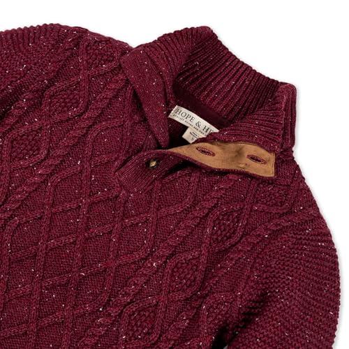 Image of Hope & Henry Baby Boys' Long Sleeve Mock Neck Cable Sweater with Flecks, 6-12 Months, Wine Fleck Cable