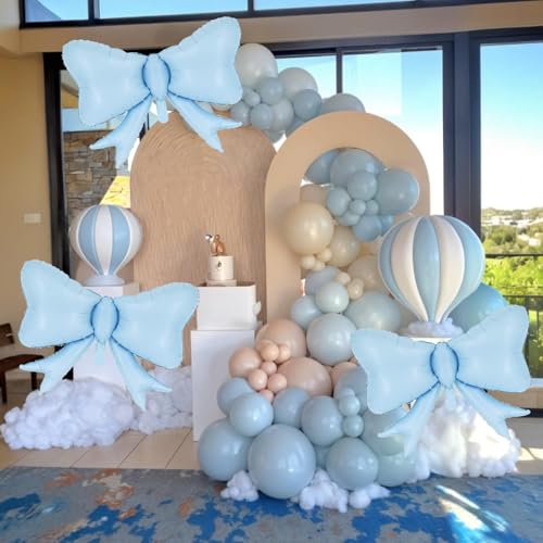 Image of 5pcs Blue Bow Balloon, Large Retro Blue Bows Balloons, Boho Giant Bow Foil Balloon For Birthday Baby Shower Girls Women Party Wedding Bridal Shower Bachelorette Engagement Graduation Decorations