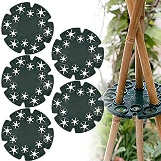 RMENOOR 5 Pcs Wigwam Cane Grips Cane Support Rings Peas Beans Support 12 Holes DIY Bamboo Wooden Stakes Cane Connectors Garden Plant Clip for Climbing Plants, Runner Beans, Sweet Pea, Tomatoes