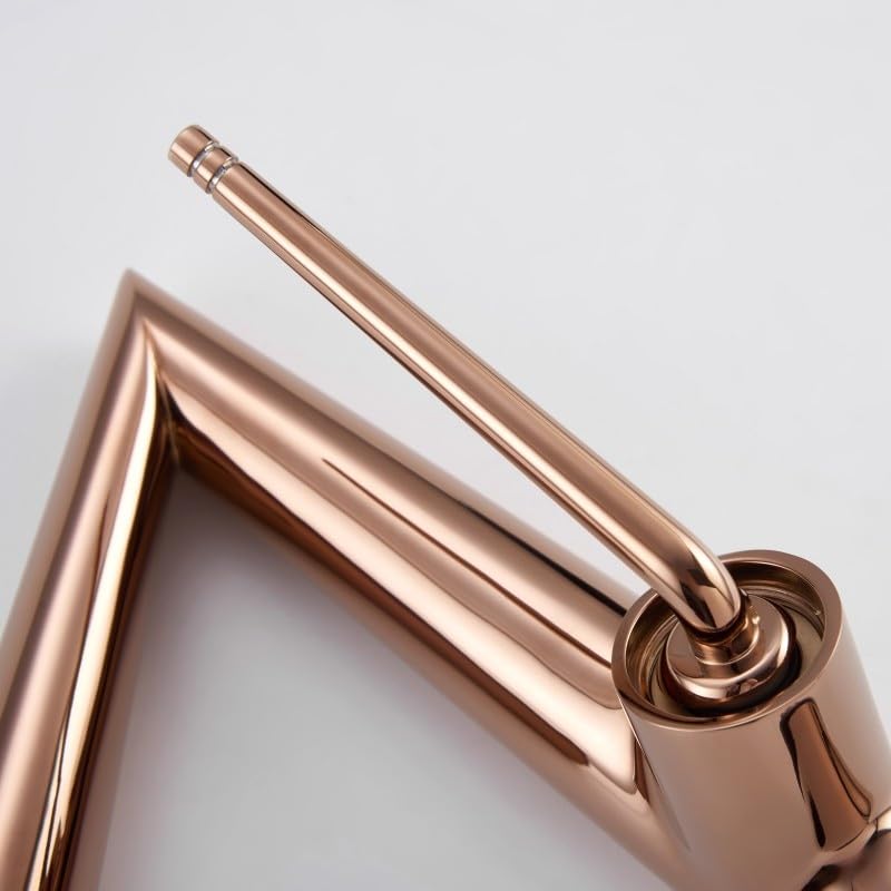 Grifo de lavabo de baño de latón sin salpicaduras y monomando oro rosa 2