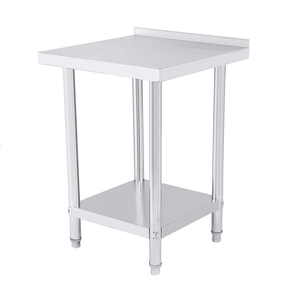Fafeicy Tavolo Operatorio in Acciaio Inossidabile a Doppio Strato con Schienale, Tavolo di Preparazione per Cucina Commerciale, Spessore 0,6 Mm (2X2FT=61X61CM)