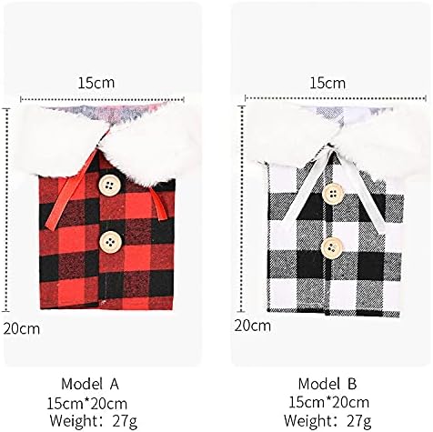 Miniatura 6 de Juego de 2 piezas para botella de vino con cuello de piel sintética, botella de vino a cuadros para decoración de fiestas de Navidad