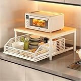Carrello Microonde Piccolo, Credenza Organizer Per Macchina Da Caffè Con Cassetto, Mobile Cucina Multifunzione Con Ruote, 2 Ripiani E Scaffale, Compatto Per Cucina, Ufficio(White,14.57x10.24in)