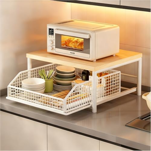 Carrello Microonde Piccolo, Credenza Organizer Per Macchina Da Caffè Con Cassetto, Mobile Cucina Multifunzione Con Ruote, 2 Ripiani E Scaffale, Compatto Per Cucina, Ufficio(White,14.57x10.24in)
