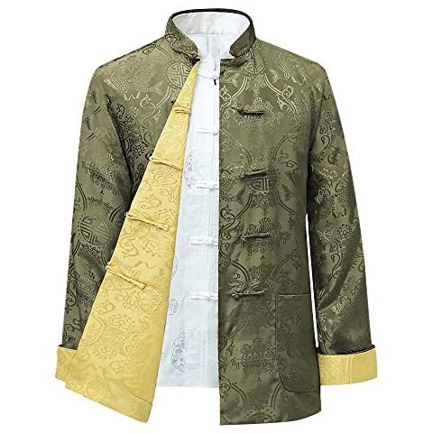 BOZEVON Mens Womens Chinese Tang Suit Tops - Spring Autumn Both Sides Coat Jacket Long Sleeve Martial Arts Kung Fu Shirts Chinese Tang Suit National Costumes, XL/Style 04 - Men Cover