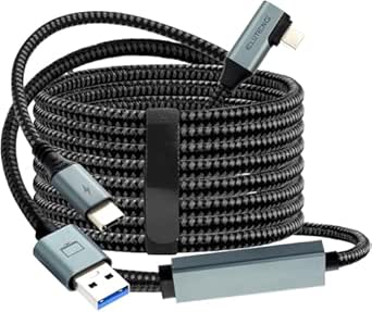 ELUTENG Kabel Link 5 m, kompatybilny z akcesoriami Meta/Oculus Quest 3/Quest 2/Quest Pro/Pico 4/PC Steam VR (ładowanie podczas gry), High Speed PC Transmisja danych, USB 3.0 do USB C