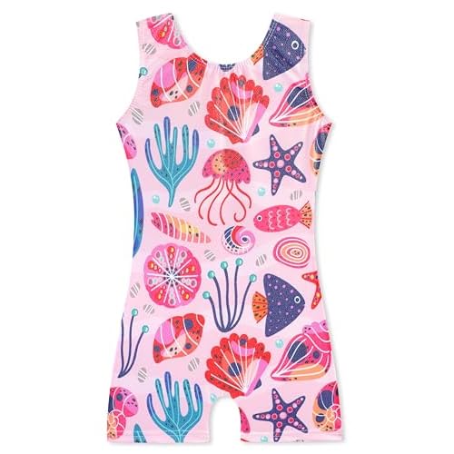 HOZIY Gymnastics Leotards with Shorts for Girls Toddlers Kids Biketard Tumbling Outfits Sparkle Unicorn Leopard Galaxy 1-2T Orange Shell