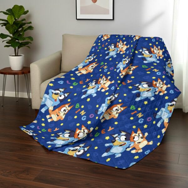 Image of Northwest Bluey Goofing Around Quilted Throw Blanket - Official Cartoon Throw Blanket Featuring Bluey, for Adults Boys Girls Bed, Couch, or Playroom, 60 x 80 Inches