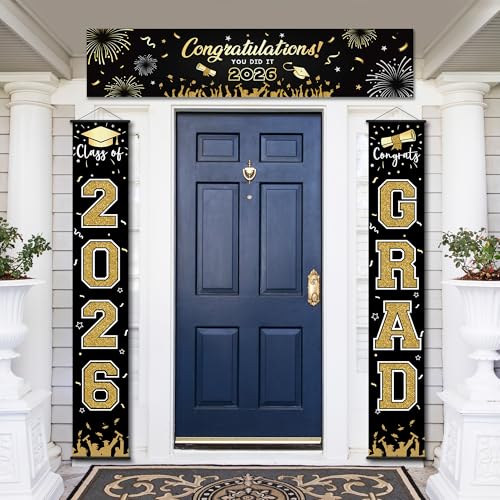 Image of Party Spot!125 PCS Black and Gold Graduation Party Decorations, 2026 Graduation Party Decorations, Class of 2026,Comgrats Grad Photo Banners, Tablecloth, Balloons, Cake Toppers