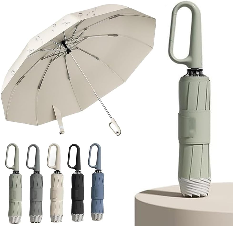 Zaho Umbrella, Ring Buckle Umbrella, Compact Reverse Umbrella with Reflective Safety Strip, Portable Automatic Folding Umbrella for Rain&Sun Uv Protection, Sturdy Windproof, Travel Portable (Green)