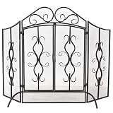 Deco 79 Metal Scroll Foldable Mesh Netting 3 Panel Fireplace Screen, 60' x 24' x 40', Gray