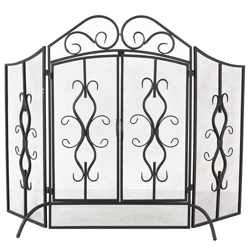 Deco 79 Metal Scroll Foldable Mesh Netting 3 Panel Fireplace Screen, 60