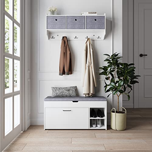 Meerveilweiße Schuhbank mit Klappschublade für den Flur Eingang B100 x H52 x T30 cm