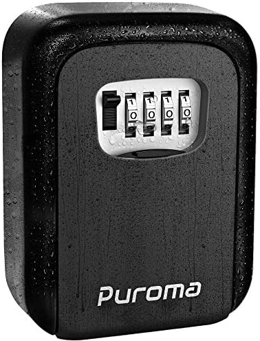Puroma Security Key Lock Box, 4-Digit Combination Waterproof Portable Key Storage Lockbox Wall Mount 5 Key Large Capacity for House Key, Special Car Key, ID Card (Black)
