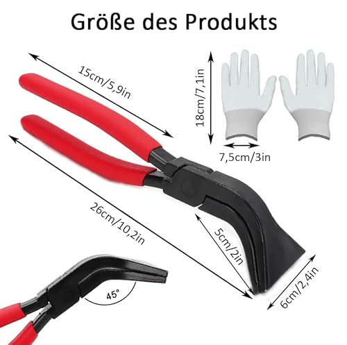 Falzzange 45°, 1 Stück Abkantzange Maulbreite 6cm, Biegezange Blechbiegezange, Biegezange Breit, Rot Blechbiegezange, Falzzange mit Griff und Handschuhe, zum Biegen und Glätten von Blechen